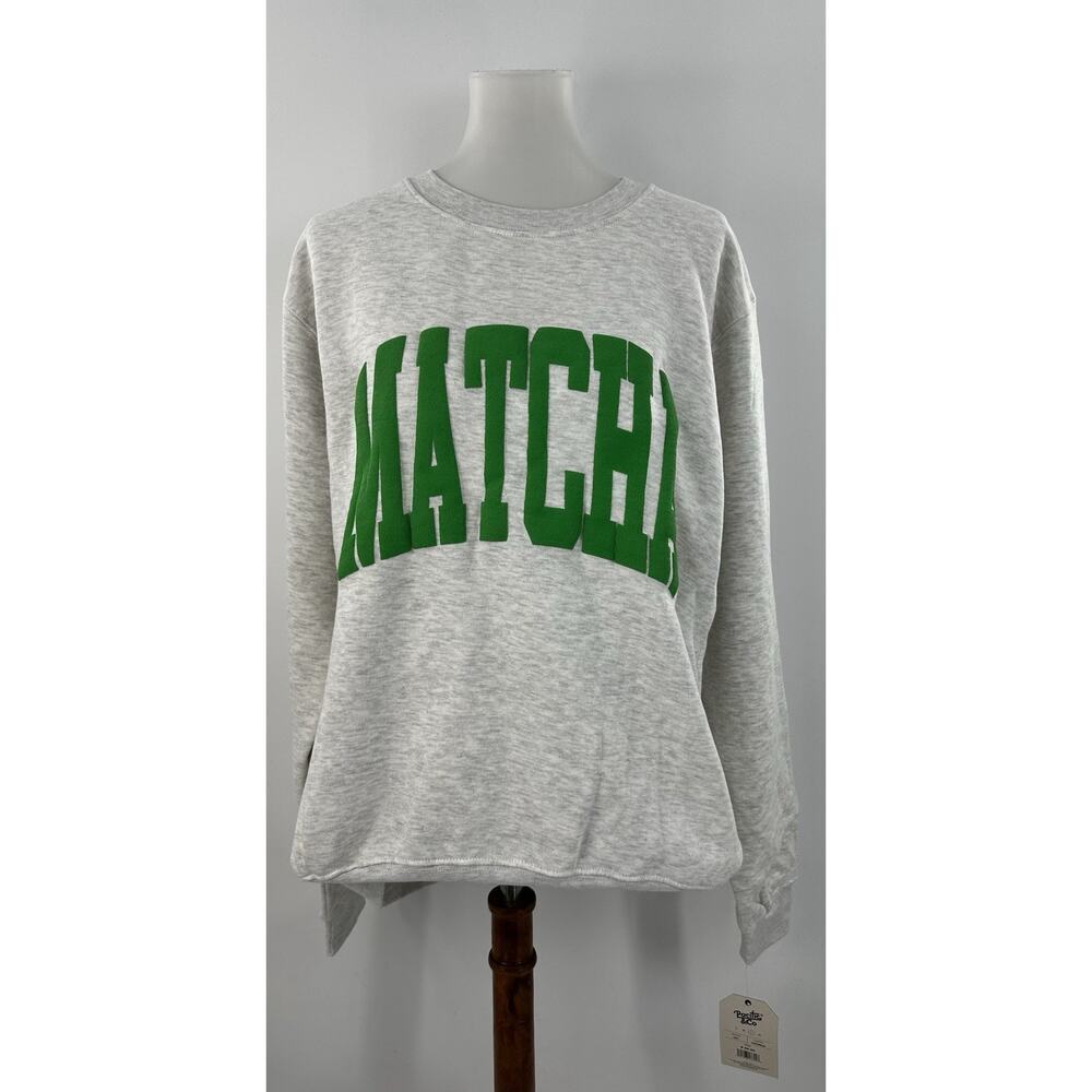 Pacific & Co MATCHA Sweatshirt Oatmeal Gray Green Graphic Pullover Unisex M - Picture 2 of 8